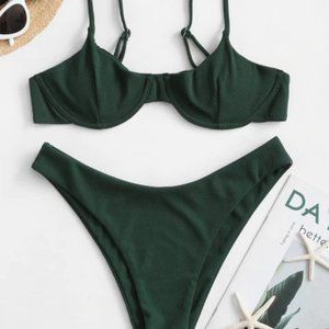 ZAFUL Ribbed Underwire Solid Bikini in Sea Green